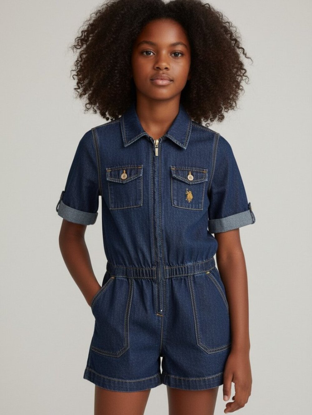 Girls US Polo Assn Denim Romper Size 12